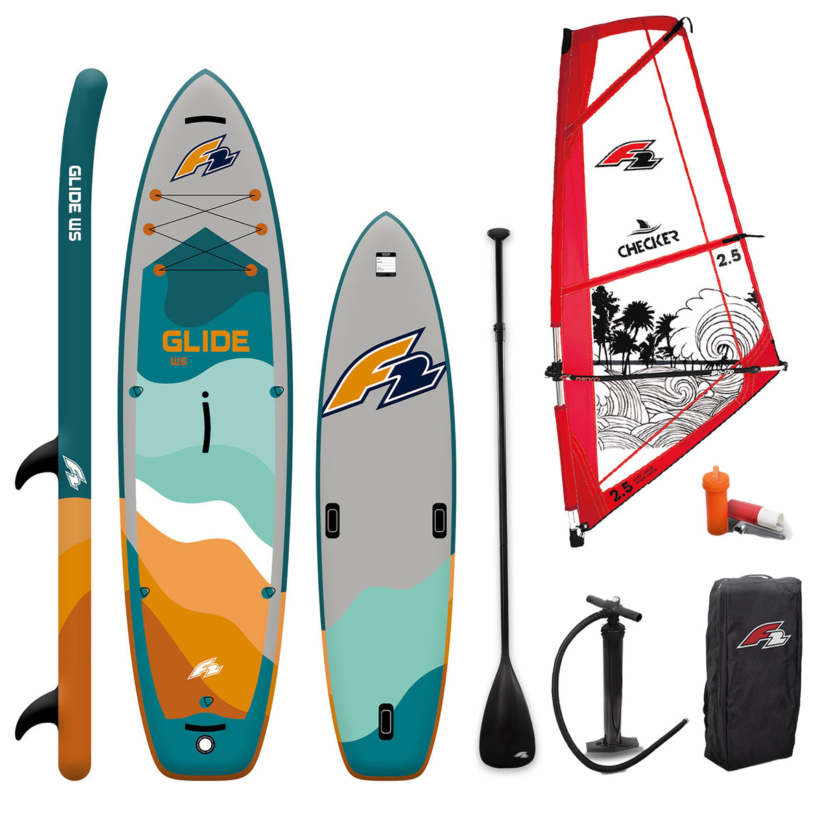 F2 Set SUP Glide 10'2 with Checker windsurf sail complete set, sizes selectable