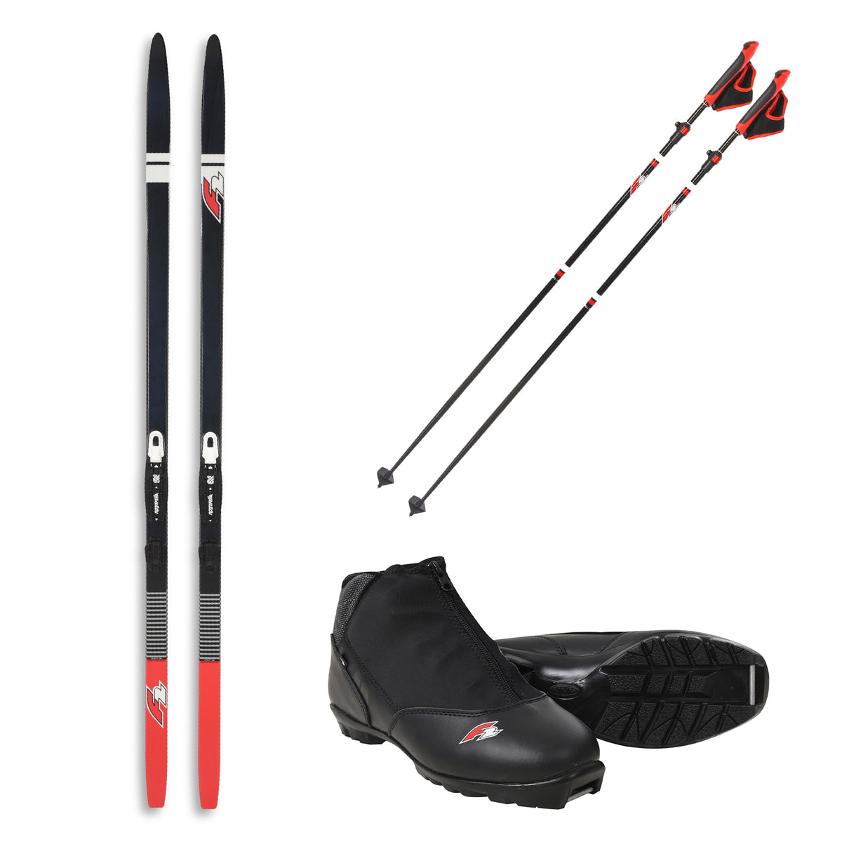 F2 Set Ski Ride CC 195cm mit Langlaufschuh Ride CC und Skistöcke Größe wählbar
