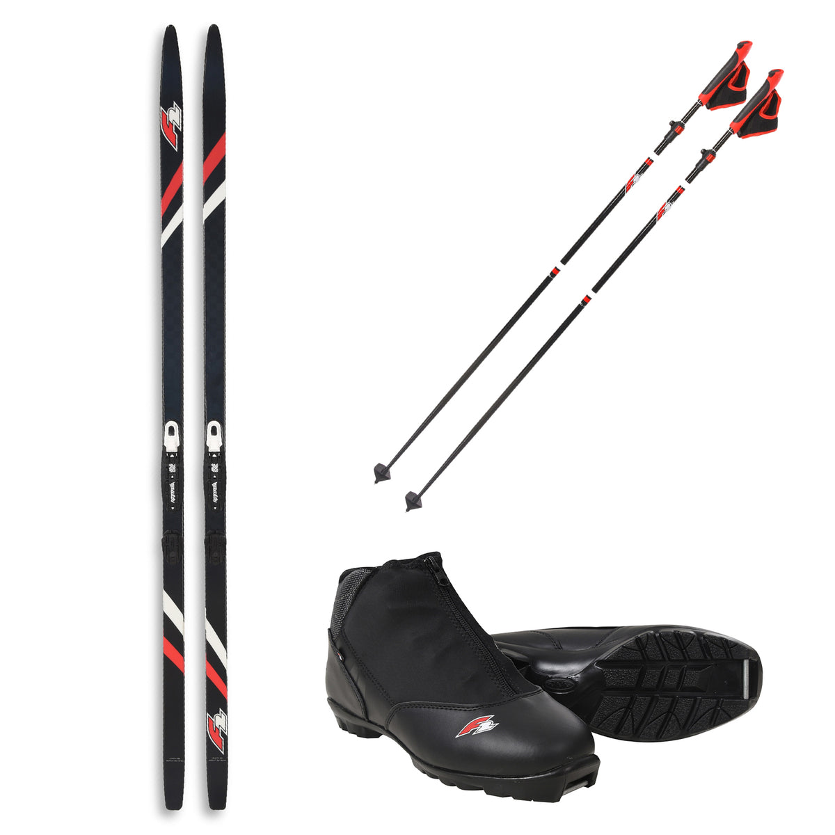 F2 Set Ski Ride Pro CC 195cm + Langlaufschuh Ride CC + Skistöcke Größe wählbar
