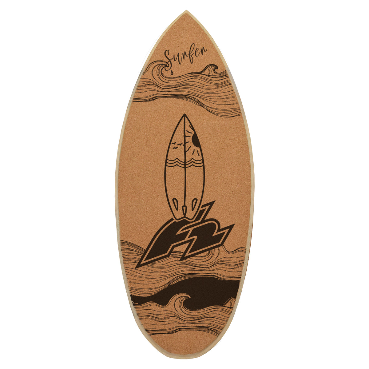 F2 Cork Balance Board Surf 84x31cm with cork roller + cork half-ball