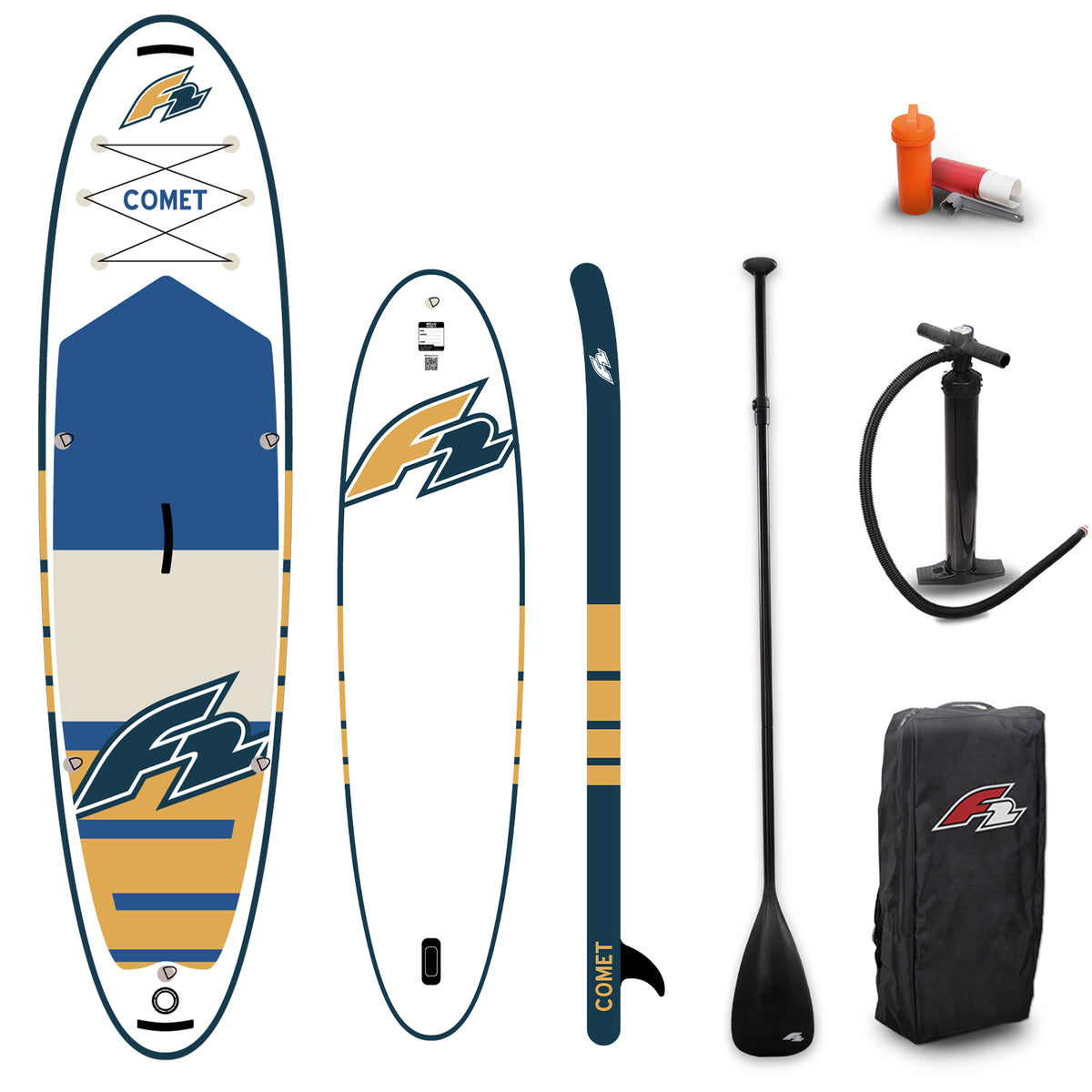 F2 SUP Stand Up Paddle Board Comet White - Complete set, sizes and accessories selectable
