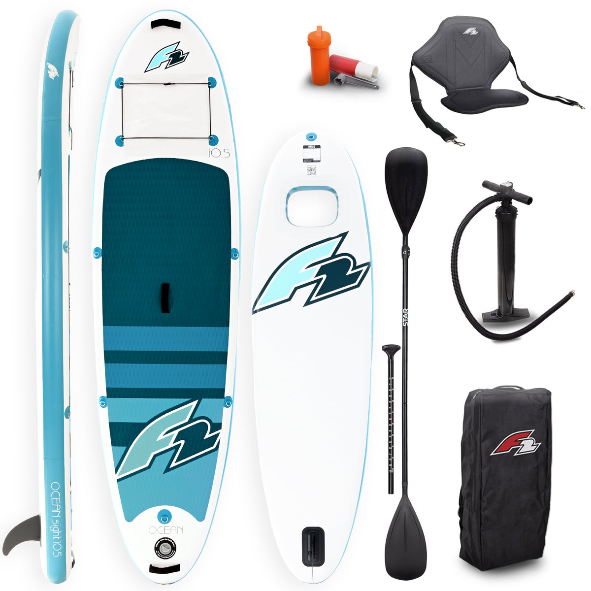 F2 Set Stand Up Paddle Board Ocean Sight White 11.5 + Kayak Accessory Package