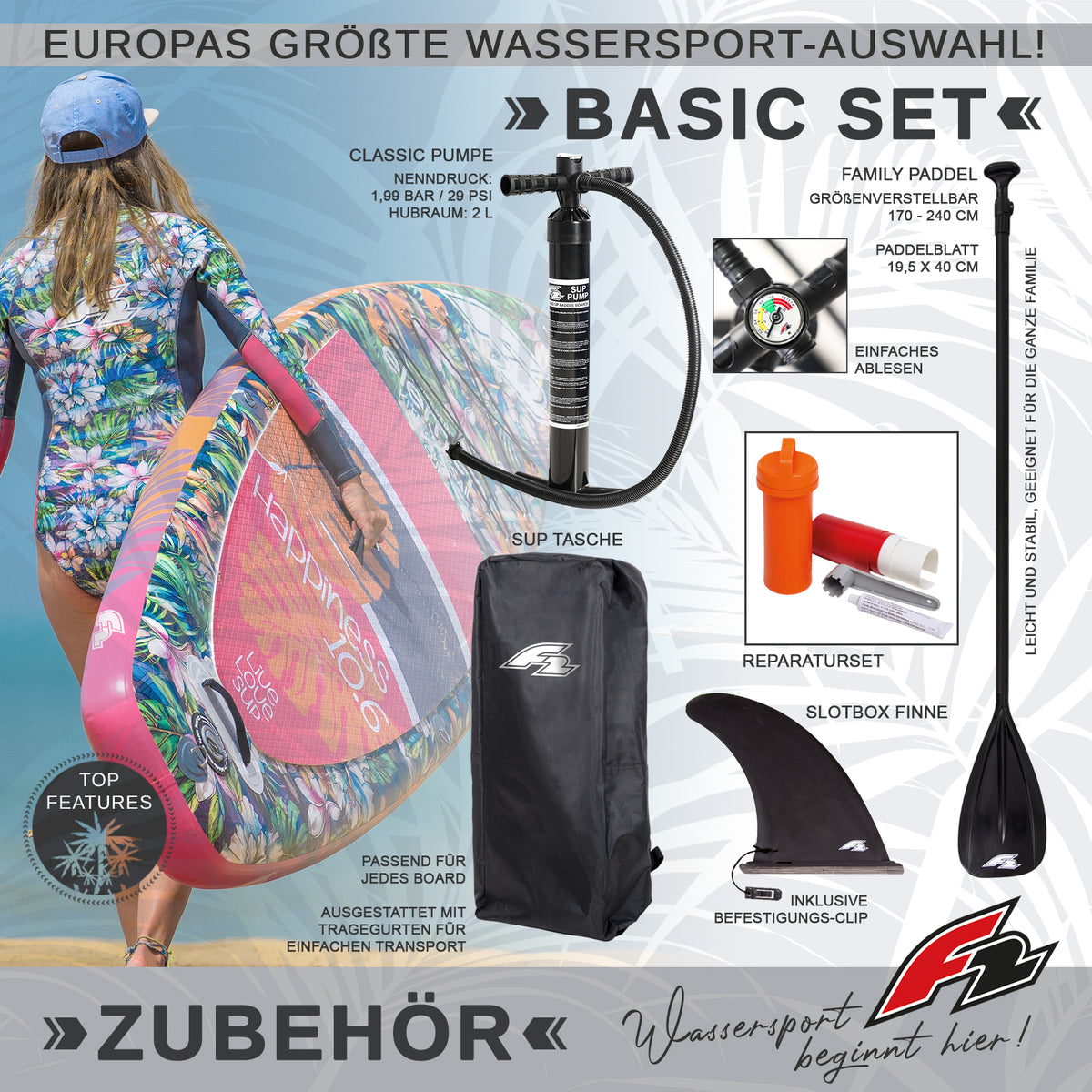 F2 Damen SUP Stand Up Paddle Board Feelgood 10'2''/11'2" wählbar Multicolor